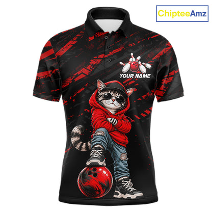 Custom Funny Red Cat Bowling Team Shirts Bowling Jersey for Men Bowling League Shirts HNT625