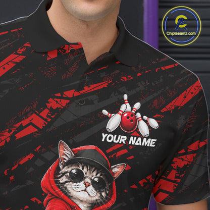 Custom Funny Red Cat Bowling Team Shirts Bowling Jersey for Men Bowling League Shirts HNT625