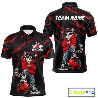 Custom Funny Red Cat Bowling Team Shirts Bowling Jersey for Men Bowling League Shirts HNT625