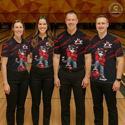 Custom Funny Red Cat Bowling Team Shirts Bowling Jersey for Women Bowling League Shirts HNT625