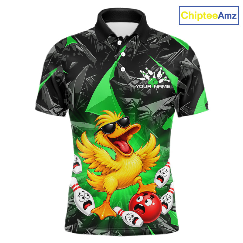 Custom Green Funny Duck Bowling Team Shirts for Men Bowling Uniform Bowling Tournament HNT623