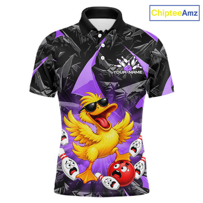 Custom Purple Funny Duck Bowling Team Shirts for Men Bowling Uniform Bowling Tournament HNT623
