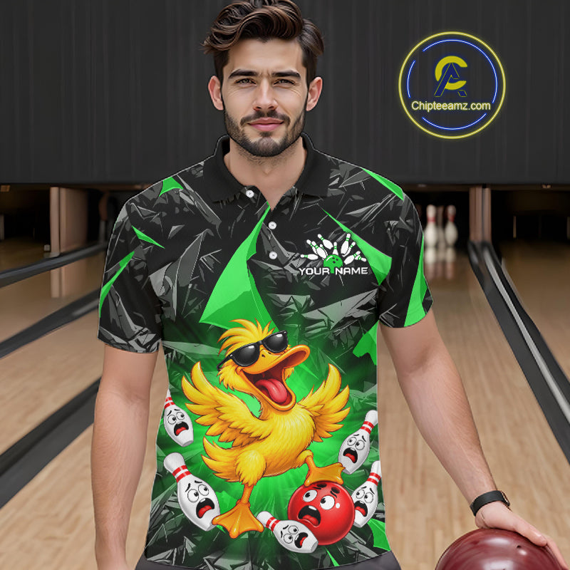 Custom Green Funny Duck Bowling Team Shirts for Men Bowling Uniform Bowling Tournament HNT623