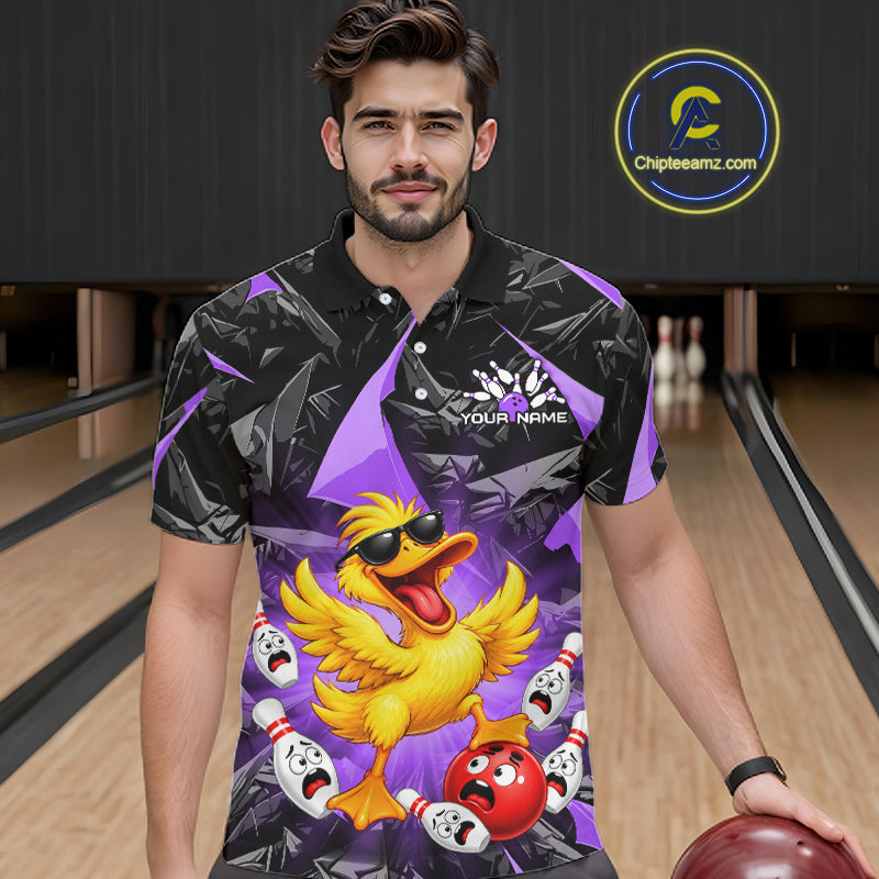 Custom Purple Funny Duck Bowling Team Shirts for Men Bowling Uniform Bowling Tournament HNT623