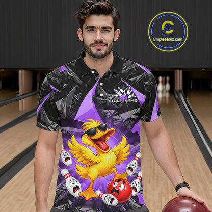 Custom Purple Funny Duck Bowling Team Shirts for Men Bowling Uniform Bowling Tournament HNT623
