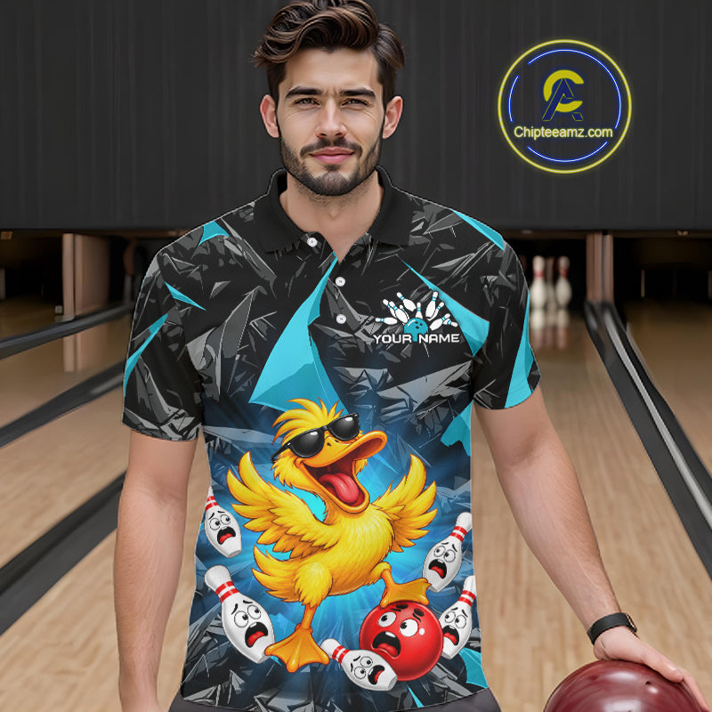 Custom Turquoise Funny Duck Bowling Team Shirts for Men Bowling Uniform Bowling Tournament HNT623