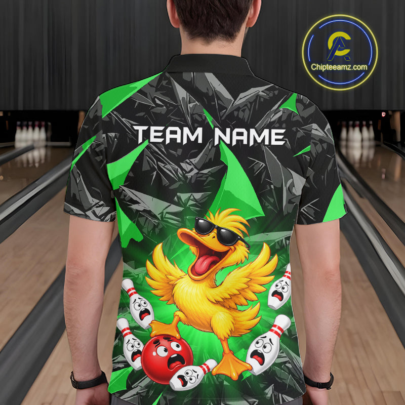 Custom Green Funny Duck Bowling Team Shirts for Men Bowling Uniform Bowling Tournament HNT623