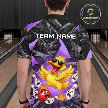 Custom Purple Funny Duck Bowling Team Shirts for Men Bowling Uniform Bowling Tournament HNT623