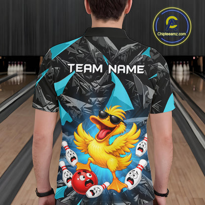 Custom Turquoise Funny Duck Bowling Team Shirts for Men Bowling Uniform Bowling Tournament HNT623