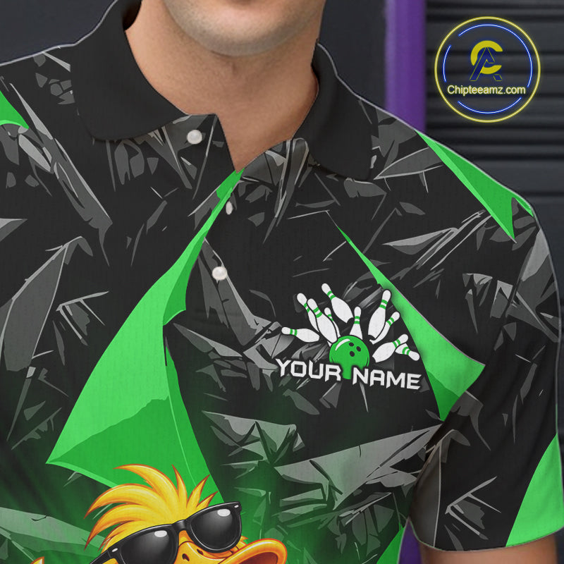 Custom Green Funny Duck Bowling Team Shirts for Men Bowling Uniform Bowling Tournament HNT623