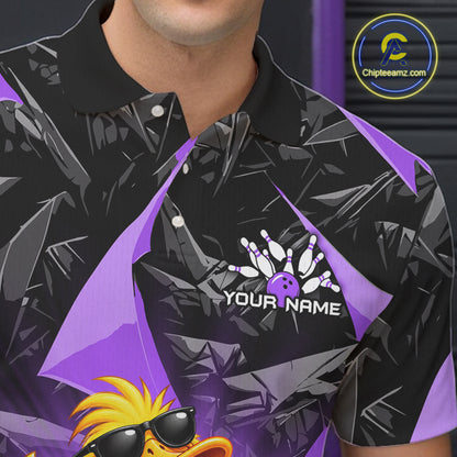 Custom Purple Funny Duck Bowling Team Shirts for Men Bowling Uniform Bowling Tournament HNT623