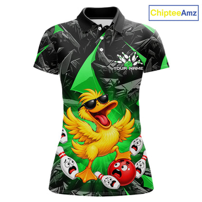 Custom Green Funny Duck Bowling Team Shirts for Women Bowling Uniform Bowling Tournament HNT623