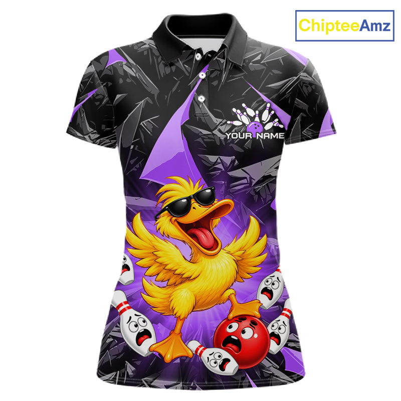 Custom Purple Funny Duck Bowling Team Shirts for Women Bowling Uniform Bowling Tournament HNT623