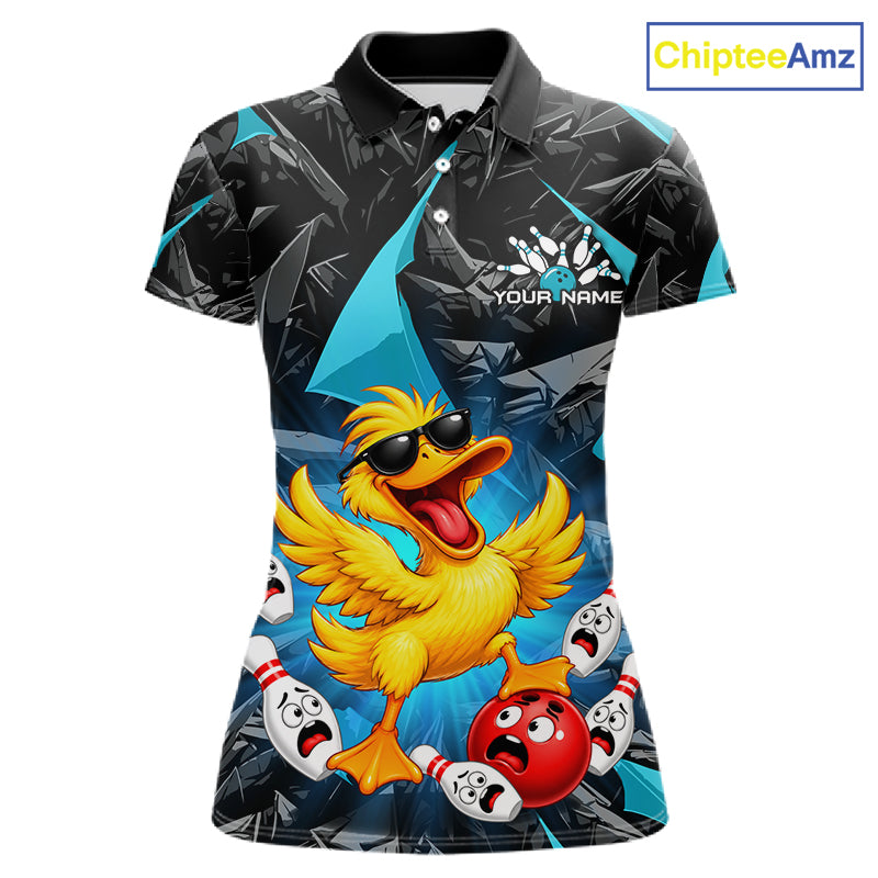 Custom Turquoise Funny Duck Bowling Team Shirts for Women Bowling Uniform Bowling Tournament HNT623
