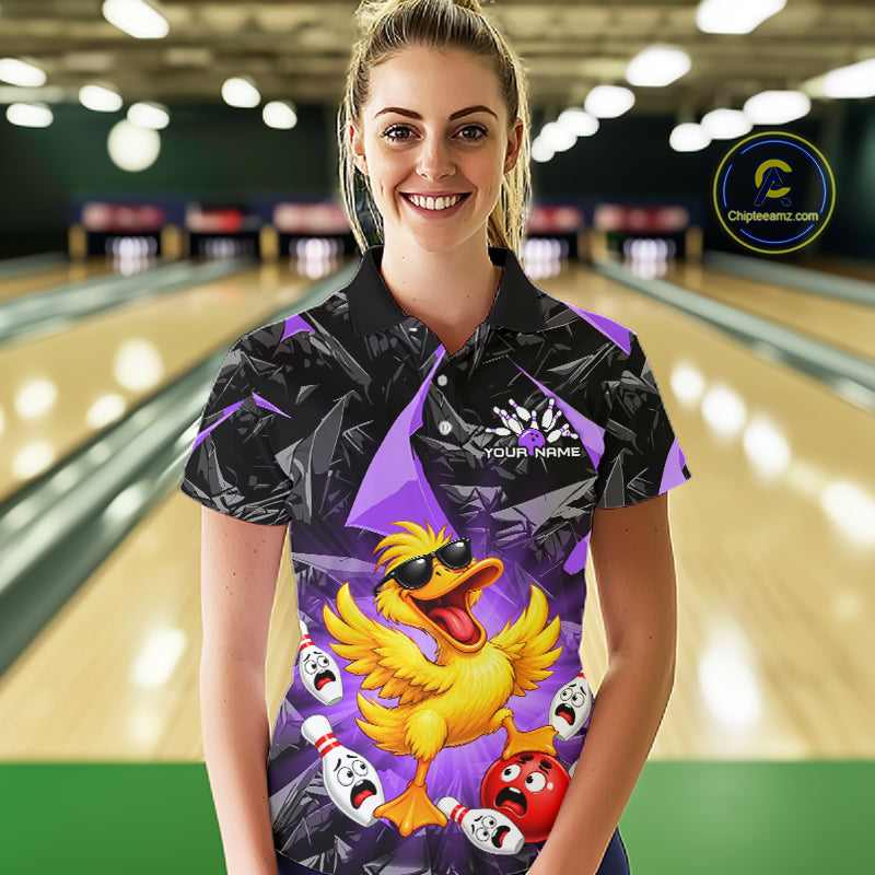 Custom Purple Funny Duck Bowling Team Shirts for Women Bowling Uniform Bowling Tournament HNT623