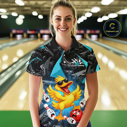 Custom Turquoise Funny Duck Bowling Team Shirts for Women Bowling Uniform Bowling Tournament HNT623