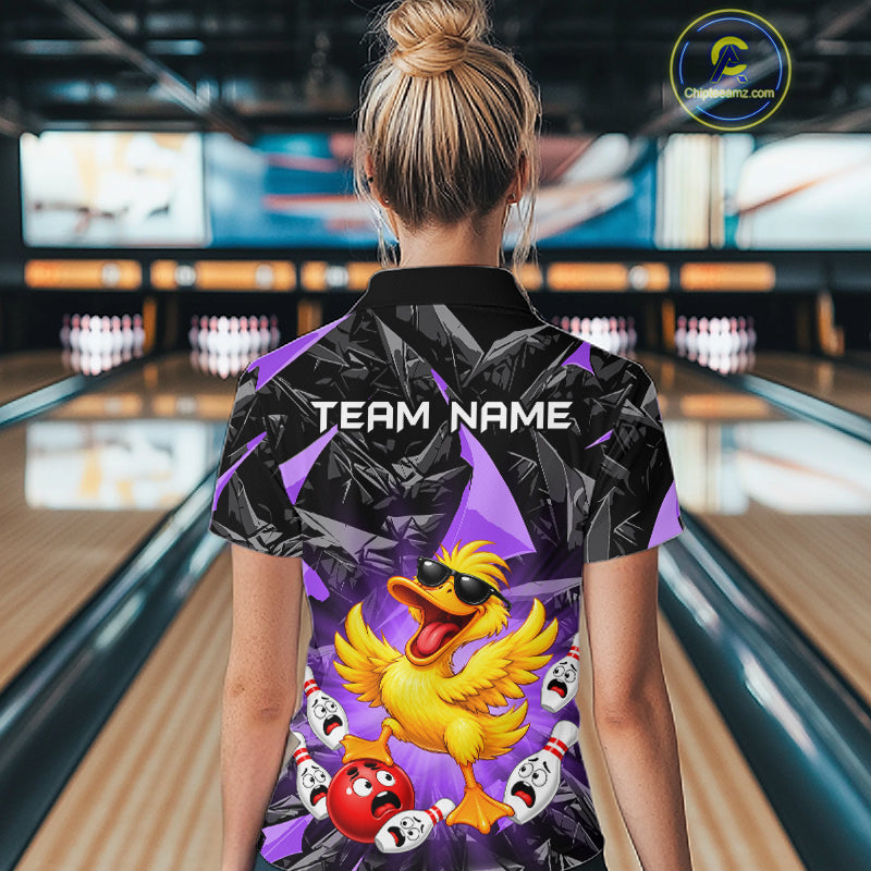 Custom Purple Funny Duck Bowling Team Shirts for Women Bowling Uniform Bowling Tournament HNT623