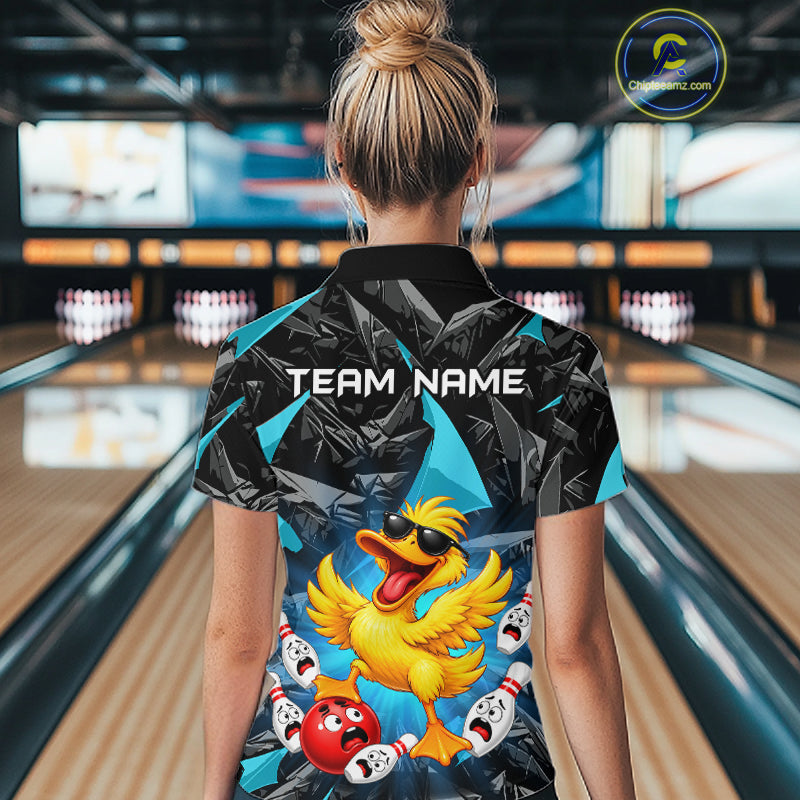 Custom Turquoise Funny Duck Bowling Team Shirts for Women Bowling Uniform Bowling Tournament HNT623
