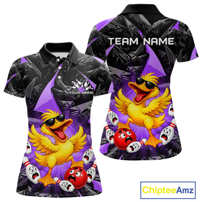 Custom Purple Funny Duck Bowling Team Shirts for Women Bowling Uniform Bowling Tournament HNT623