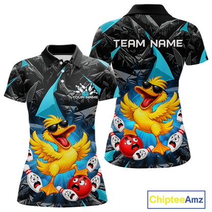 Custom Turquoise Funny Duck Bowling Team Shirts for Women Bowling Uniform Bowling Tournament HNT623