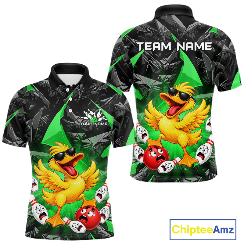 Custom Green Funny Duck Bowling Team Shirts for Men Bowling Uniform Bowling Tournament HNT623