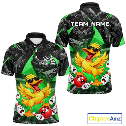 Custom Green Funny Duck Bowling Team Shirts for Men Bowling Uniform Bowling Tournament HNT623