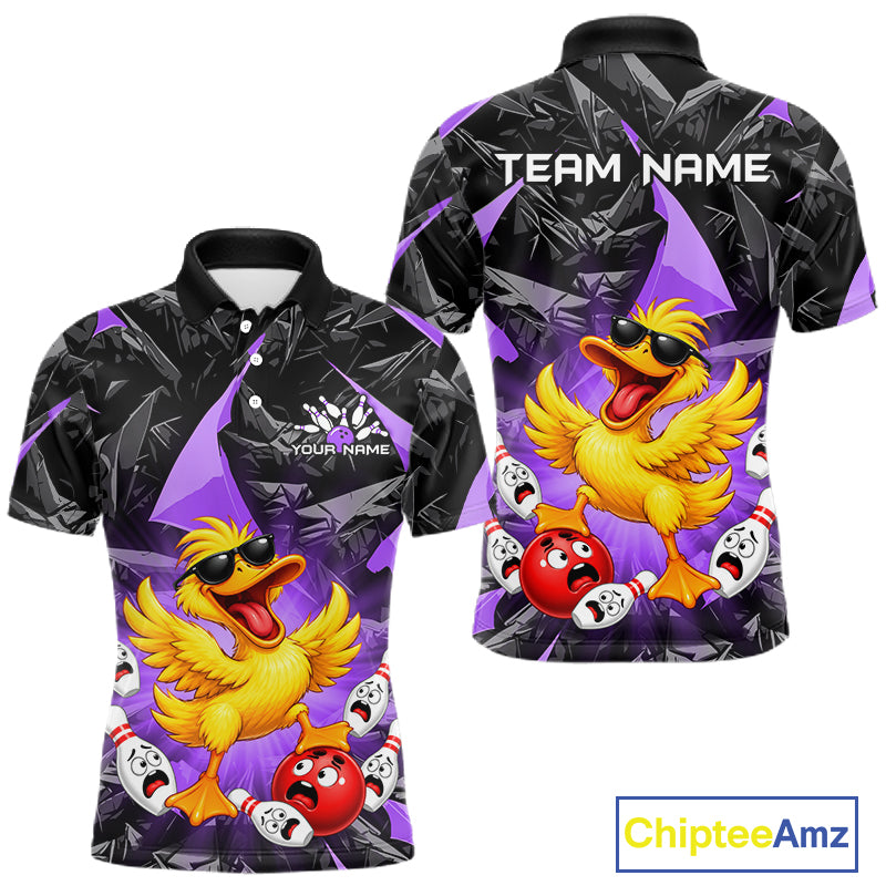 Custom Purple Funny Duck Bowling Team Shirts for Men Bowling Uniform Bowling Tournament HNT623