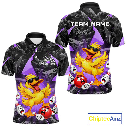 Custom Purple Funny Duck Bowling Team Shirts for Men Bowling Uniform Bowling Tournament HNT623