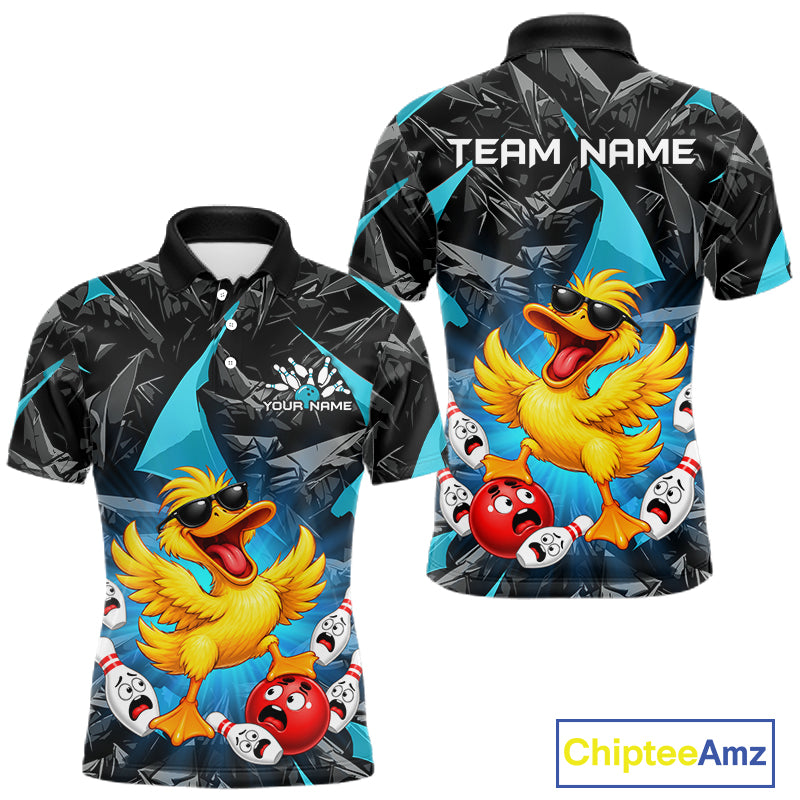 Custom Turquoise Funny Duck Bowling Team Shirts for Men Bowling Uniform Bowling Tournament HNT623