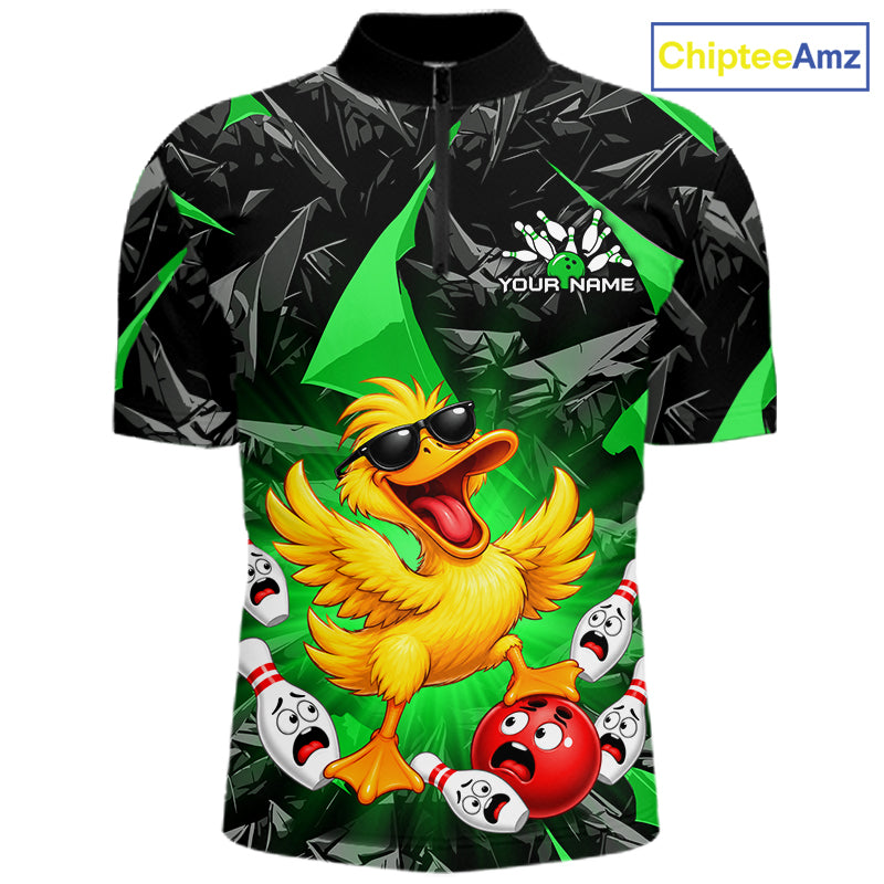 Custom Green Funny Duck Bowling Team Shirts for Men Bowling Uniform Bowling Tournament HNT623