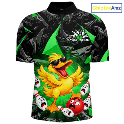 Custom Green Funny Duck Bowling Team Shirts for Men Bowling Uniform Bowling Tournament HNT623