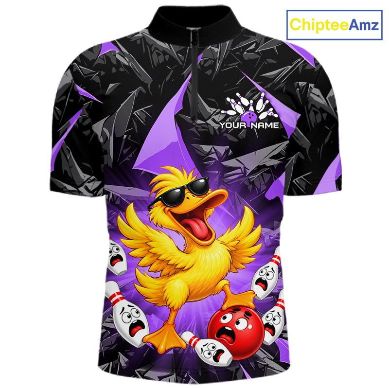 Custom Purple Funny Duck Bowling Team Shirts for Men Bowling Uniform Bowling Tournament HNT623