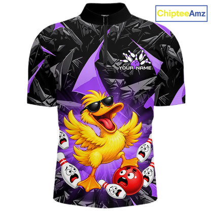 Custom Purple Funny Duck Bowling Team Shirts for Men Bowling Uniform Bowling Tournament HNT623