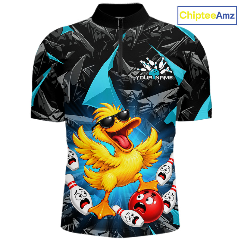 Custom Turquoise Funny Duck Bowling Team Shirts for Men Bowling Uniform Bowling Tournament HNT623