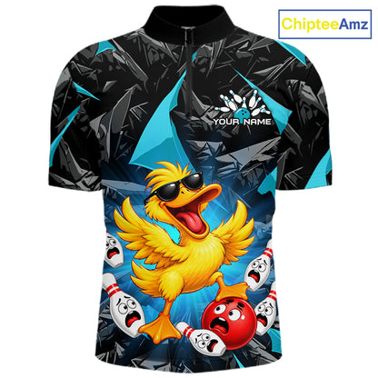 Custom Turquoise Funny Duck Bowling Team Shirts for Men Bowling Uniform Bowling Tournament HNT623