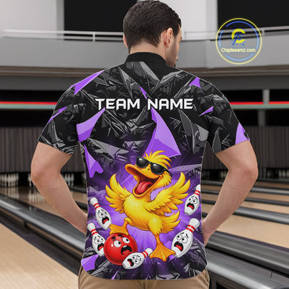 Custom Purple Funny Duck Bowling Team Shirts for Men Bowling Uniform Bowling Tournament HNT623