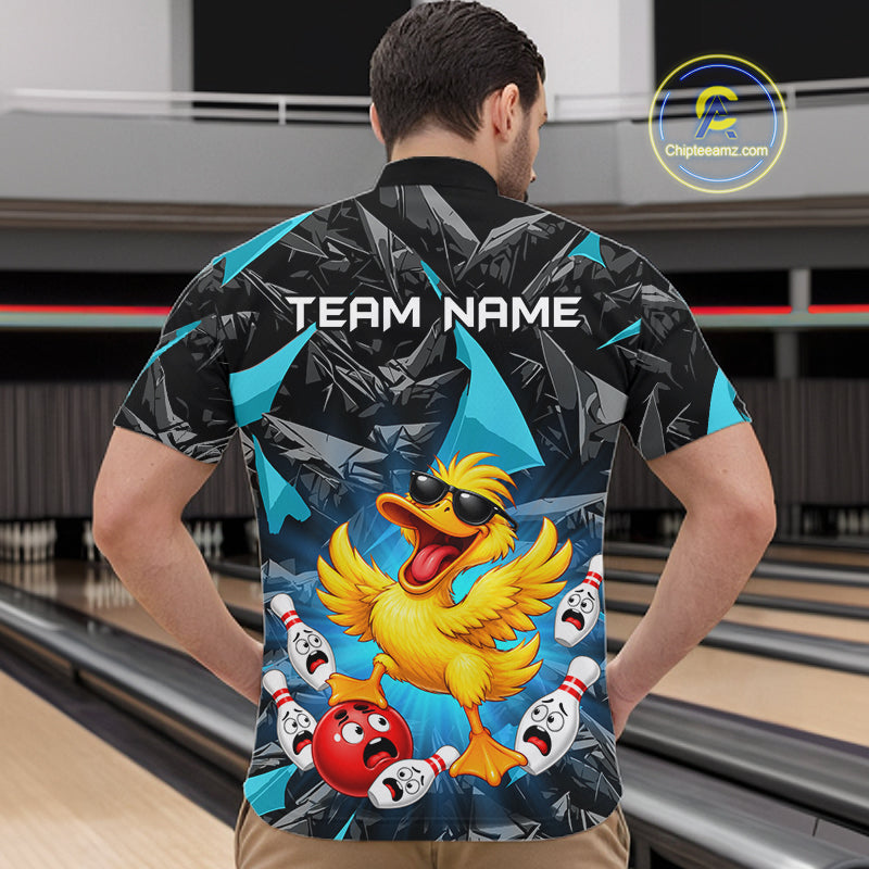 Custom Turquoise Funny Duck Bowling Team Shirts for Men Bowling Uniform Bowling Tournament HNT623