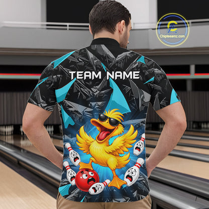 Custom Turquoise Funny Duck Bowling Team Shirts for Men Bowling Uniform Bowling Tournament HNT623