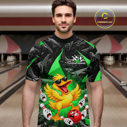 Custom Green Funny Duck Bowling Team Shirts for Men Bowling Uniform Bowling Tournament HNT623