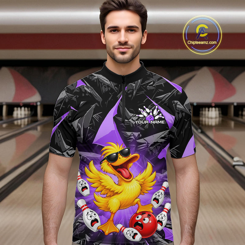 Custom Purple Funny Duck Bowling Team Shirts for Men Bowling Uniform Bowling Tournament HNT623