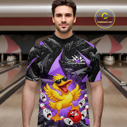 Custom Purple Funny Duck Bowling Team Shirts for Men Bowling Uniform Bowling Tournament HNT623