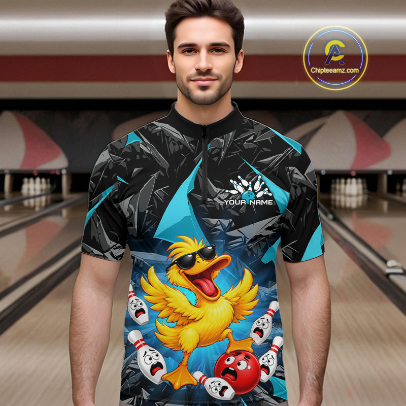 Custom Turquoise Funny Duck Bowling Team Shirts for Men Bowling Uniform Bowling Tournament HNT623