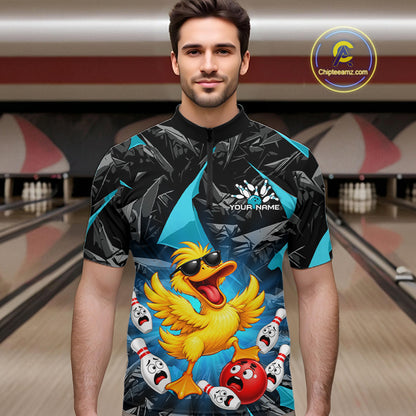 Custom Turquoise Funny Duck Bowling Team Shirts for Men Bowling Uniform Bowling Tournament HNT623