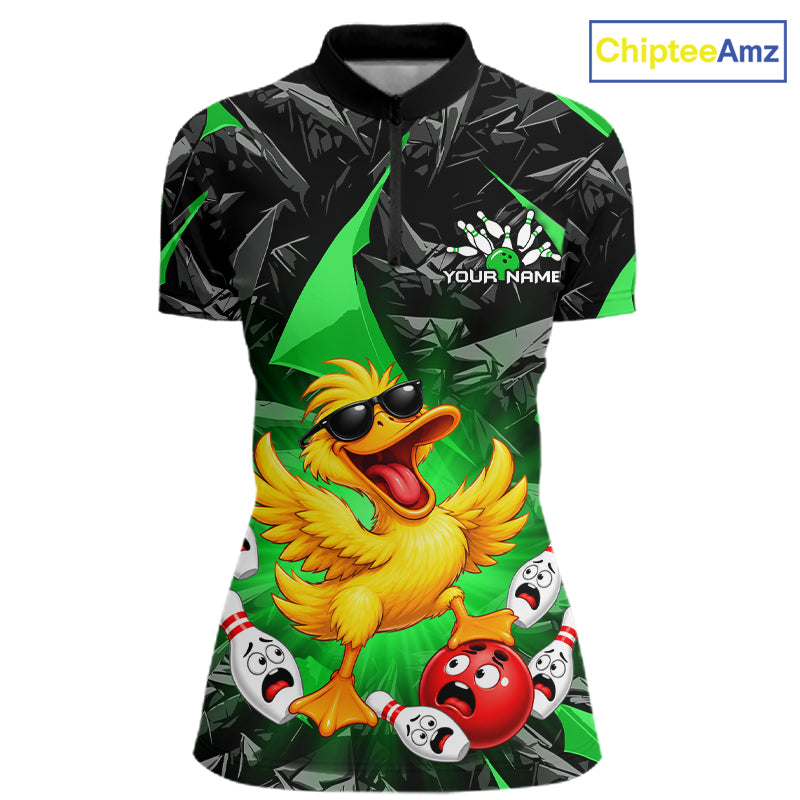 Custom Green Funny Duck Bowling Team Shirts for Women Bowling Uniform Bowling Tournament HNT623