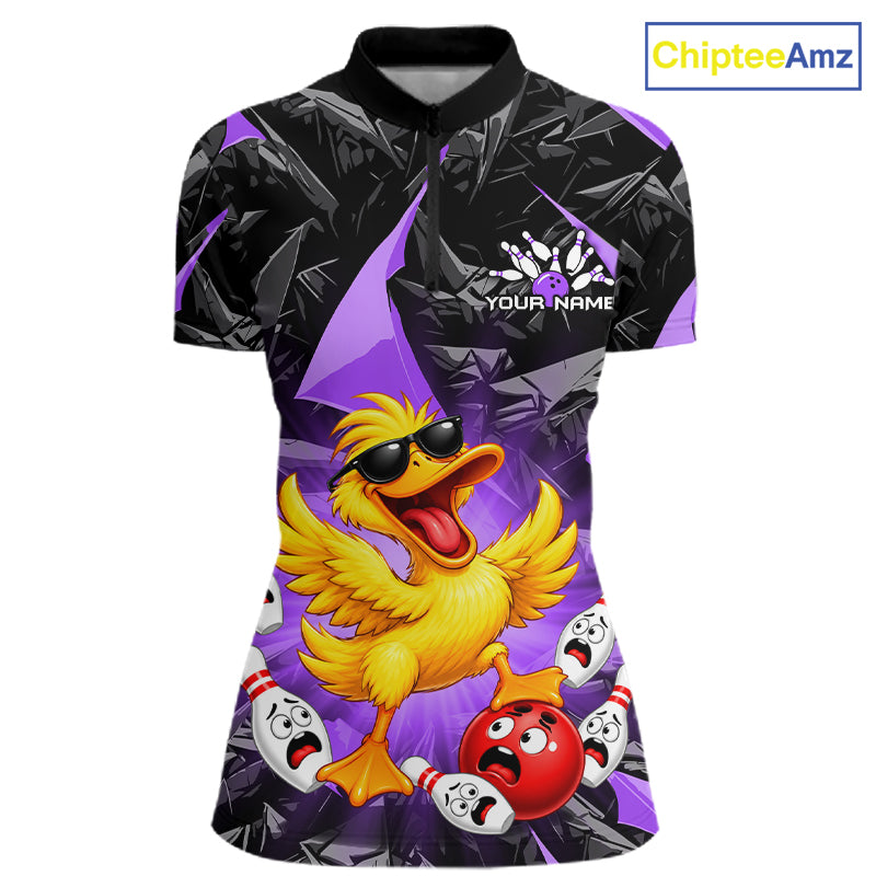 Custom Purple Funny Duck Bowling Team Shirts for Women Bowling Uniform Bowling Tournament HNT623