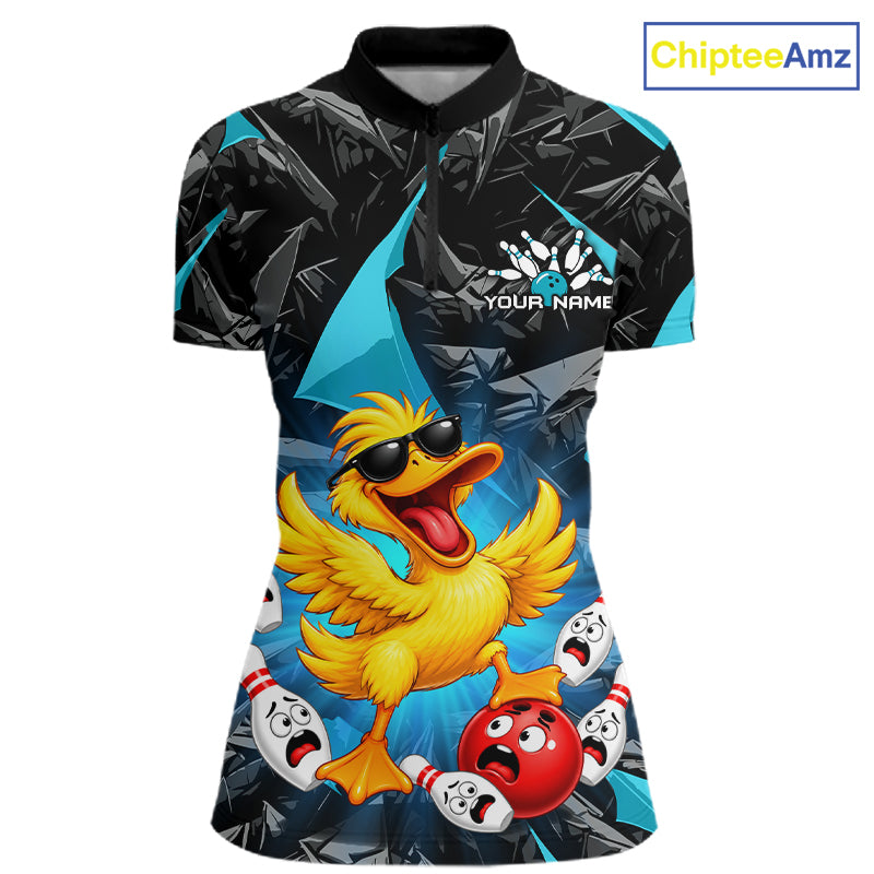 Custom Turquoise Funny Duck Bowling Team Shirts for Women Bowling Uniform Bowling Tournament HNT623