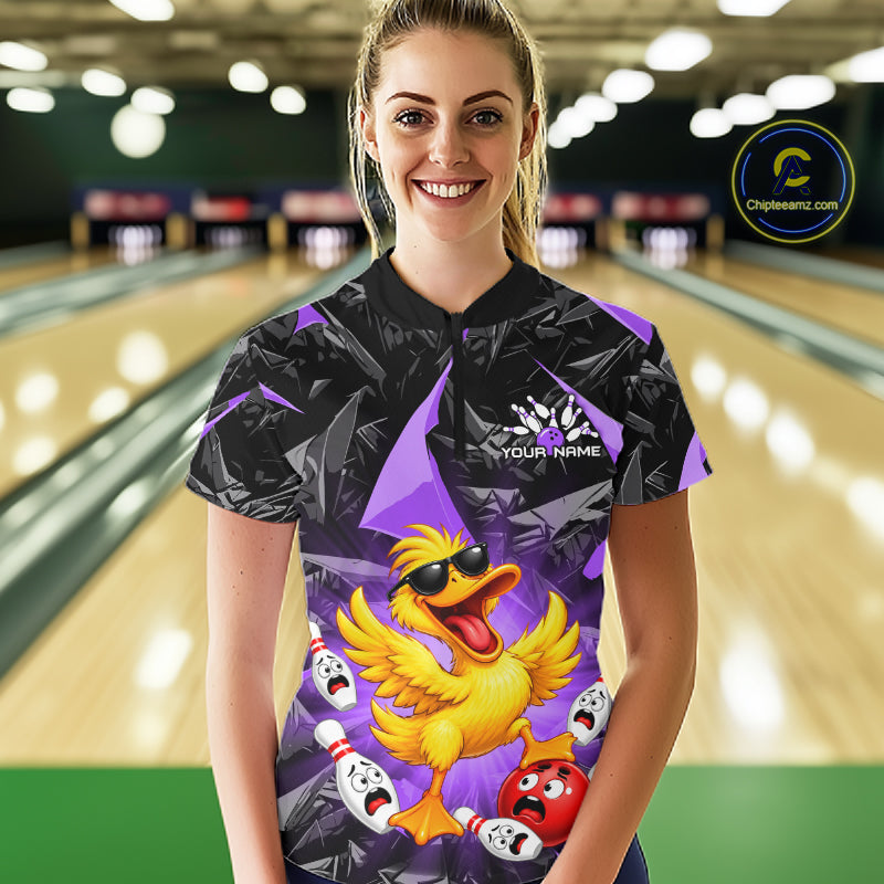 Custom Purple Funny Duck Bowling Team Shirts for Women Bowling Uniform Bowling Tournament HNT623