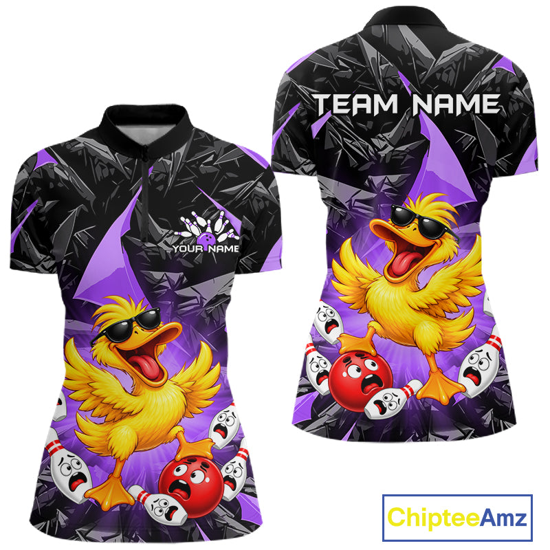 Custom Purple Funny Duck Bowling Team Shirts for Women Bowling Uniform Bowling Tournament HNT623