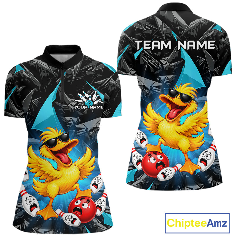 Custom Turquoise Funny Duck Bowling Team Shirts for Women Bowling Uniform Bowling Tournament HNT623