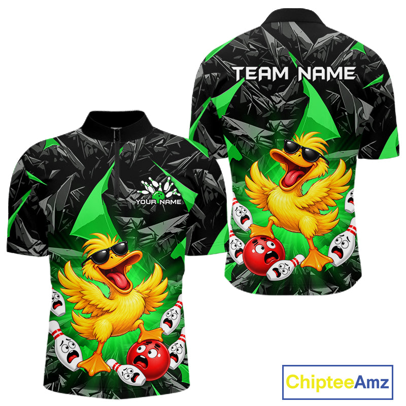 Custom Green Funny Duck Bowling Team Shirts for Men Bowling Uniform Bowling Tournament HNT623